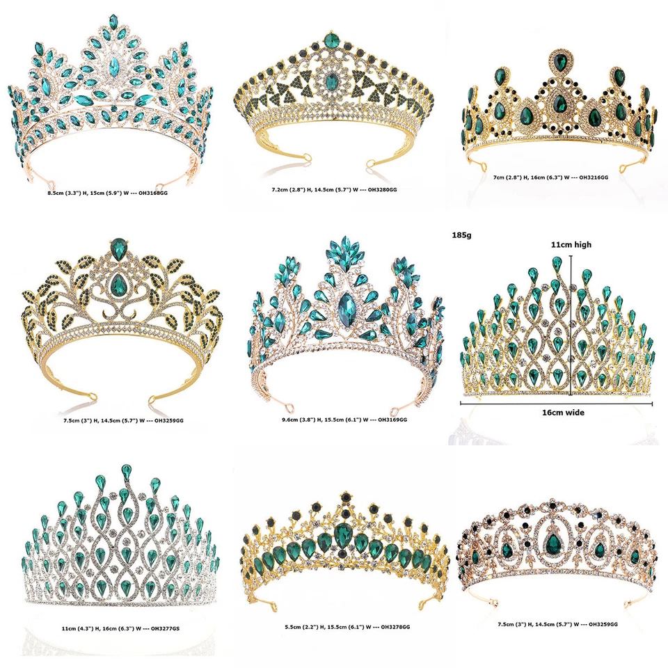 Grün Kristall Königin Prinzessin Hochzeit Braut Diadem Tiara Krone 11 Stile - Bild 3 von 4