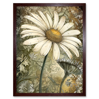 Pastell Aquarell Gänseblümchen Blume Blüte Illustration gerahmter Wandkunstdruck 9 x 7 Zoll
