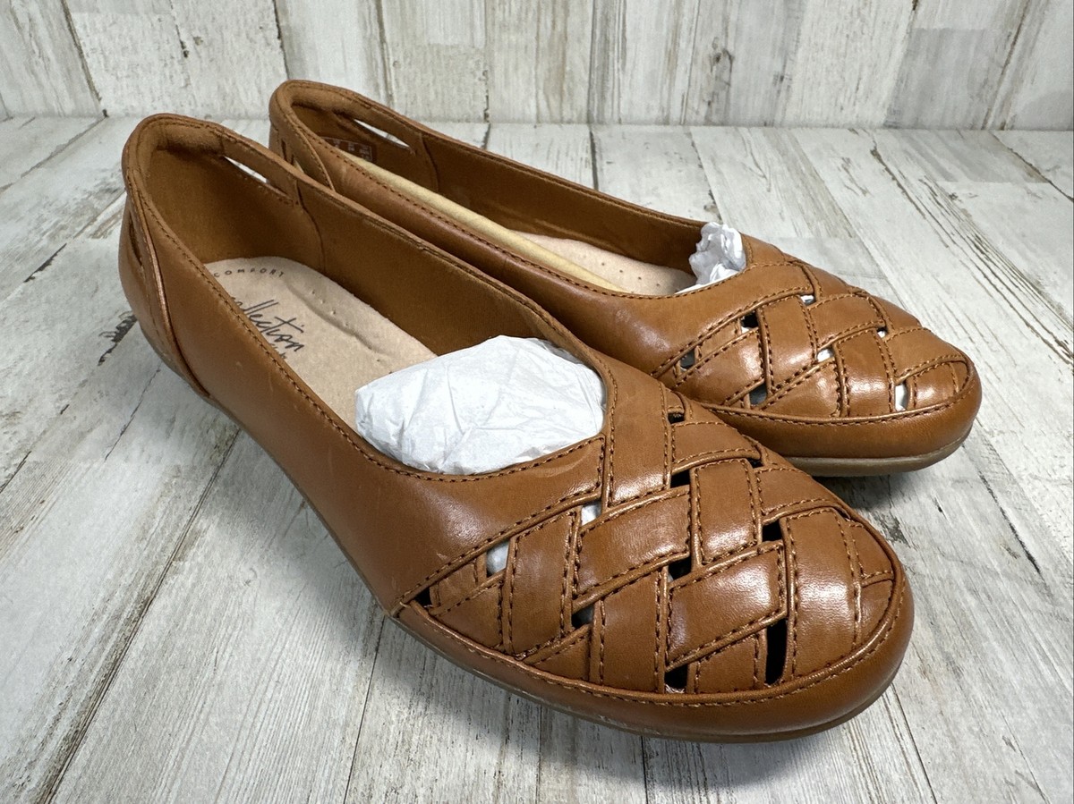 Clarks Gracelin Maze Tan Leather Ballet Flats Women's Size M