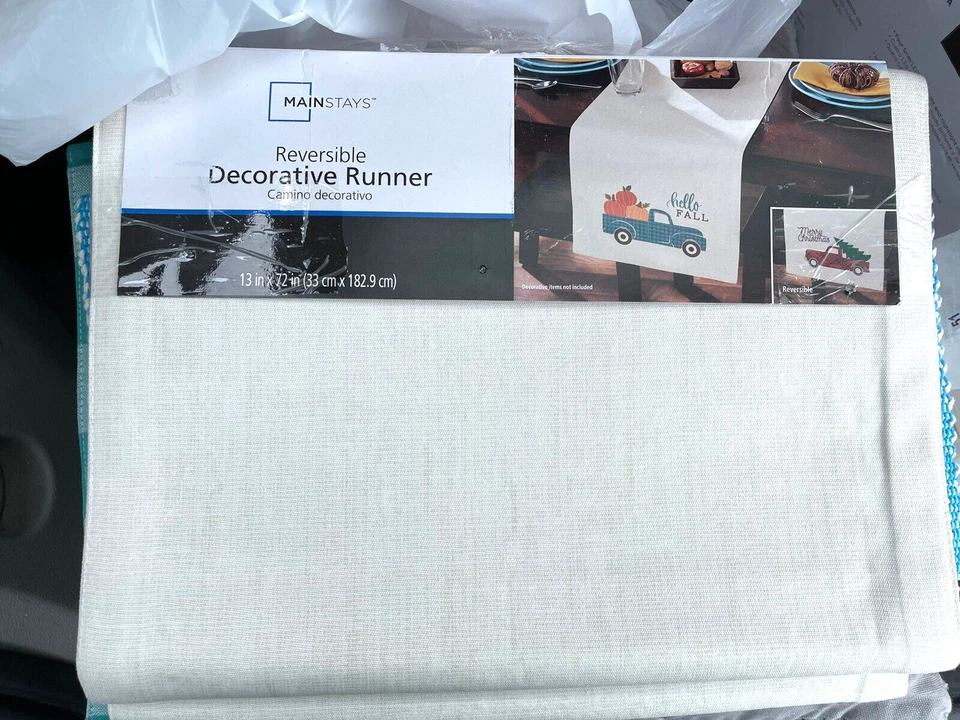 Camión de mesa reversible de vacaciones verde azulado XMas árbol o calabaza 13"X72" nuevo con etiquetas Foto 2 de 2