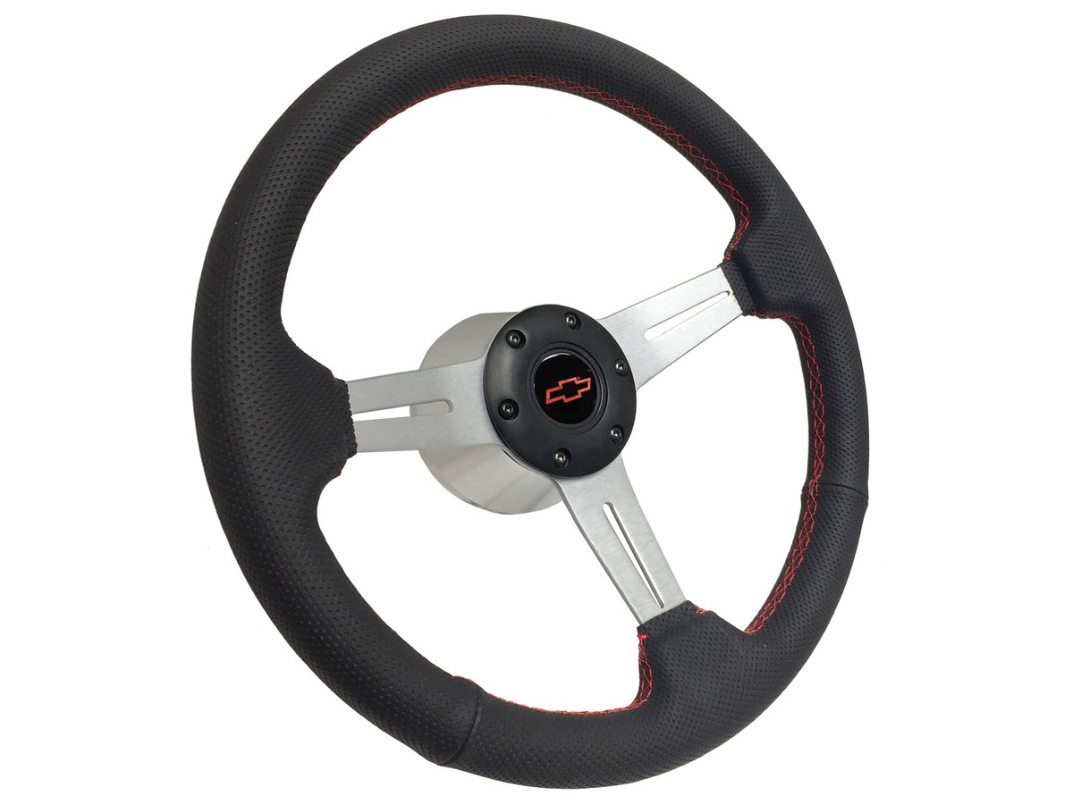 1969-94 Chevy 6-Bolt Perforated Leather Steering Wheel Kit, Red