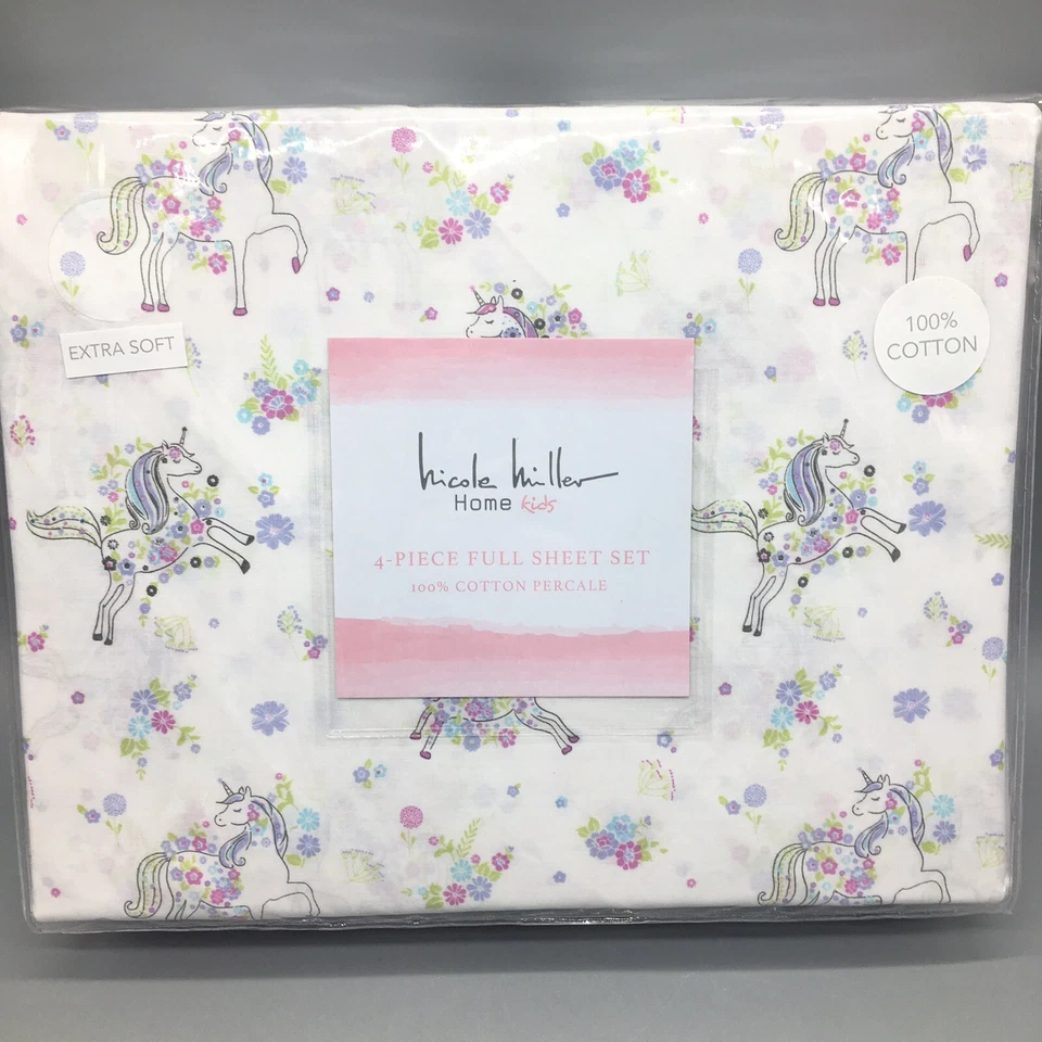 Nicole Miller Unicornio Juego de Sábanas COMPLETO Floral Rosa Verde Lima Azul Gris Lavanda Foto 2 de 4