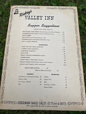 1950s food menu  Ricky&rsquo;s VALLEY INN  Martini Bar Sherman Oaks California RARE