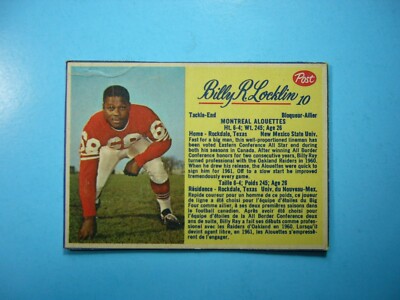 1963 POST CEREAL CFL FOOTBALL CARD #10 BILLY LOCKLIN SHARP+ MONTREAL ...