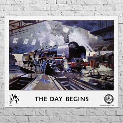 Poster The Day Begins, 1946 | 34x27'' Big size | LMS Steam locomotive, Railroad