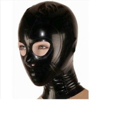 Black Latex Gummi Rubber Hood Open Eyes Zipper Back Full Face Mask Latex Mask US