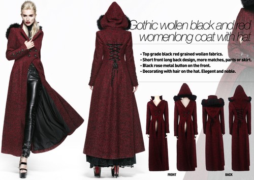 New PUNK RAVE Gothic Woolen Long Coat Wine Dark Red Y554 ALL STOCK IN AUSTRALIA - Foto 3 di 12