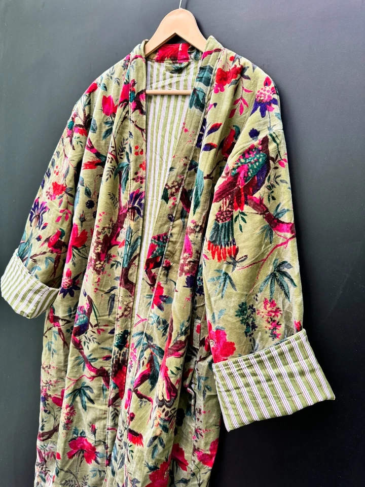 Women Wear Cotton Velvet robe, Velvet Kimono Robes, Morning Tea Velvet Coat, Bri - Image 4 of 4