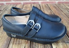 Alegria Shoes Women's US 9 EU 39 All-611 Leather Clogs Double Buckle Black