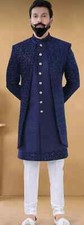 Mens Indian Latest Design Blue Indo-Western, Sherwani For Groom