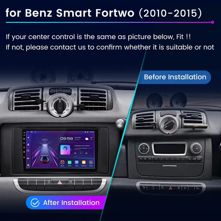 For Smart Fortwo 451 2010-2015 Carplay Android13 Car Radio Stereo GPS SAT NAV BT - Image 3 of 4