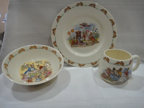 VINTAGE 3 PIECE ROYAL DOULTON BUNNYKINS BONE CHINA CEREAL BOWL, PLATE & CUP