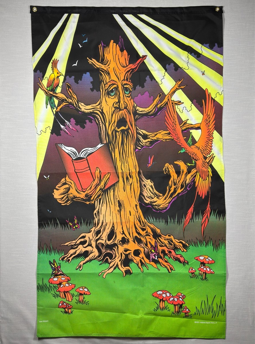 Vintage Blacklight 3D Poster Tree Wizard Cloth 5' x 3' Fantasy