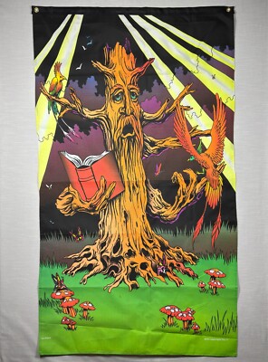 Vintage Blacklight 3D Poster Tree Wizard Cloth 5' x 3' Fantasy
