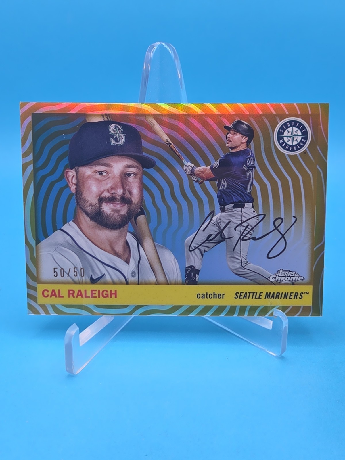 Cal Raleigh 2025 Topps Chrome Platinum #160 Gold Vibrations Refractor 50/50