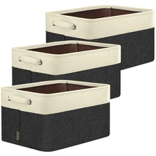 3 Pack Fabric Storage Bins for Shelves, Linen Storage Baskets for Organizing,...