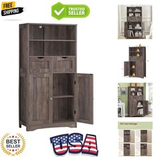Tall Storage Cabinet with 2 Drawers  Adjustable Shelf, Bathroom Cabinet with...