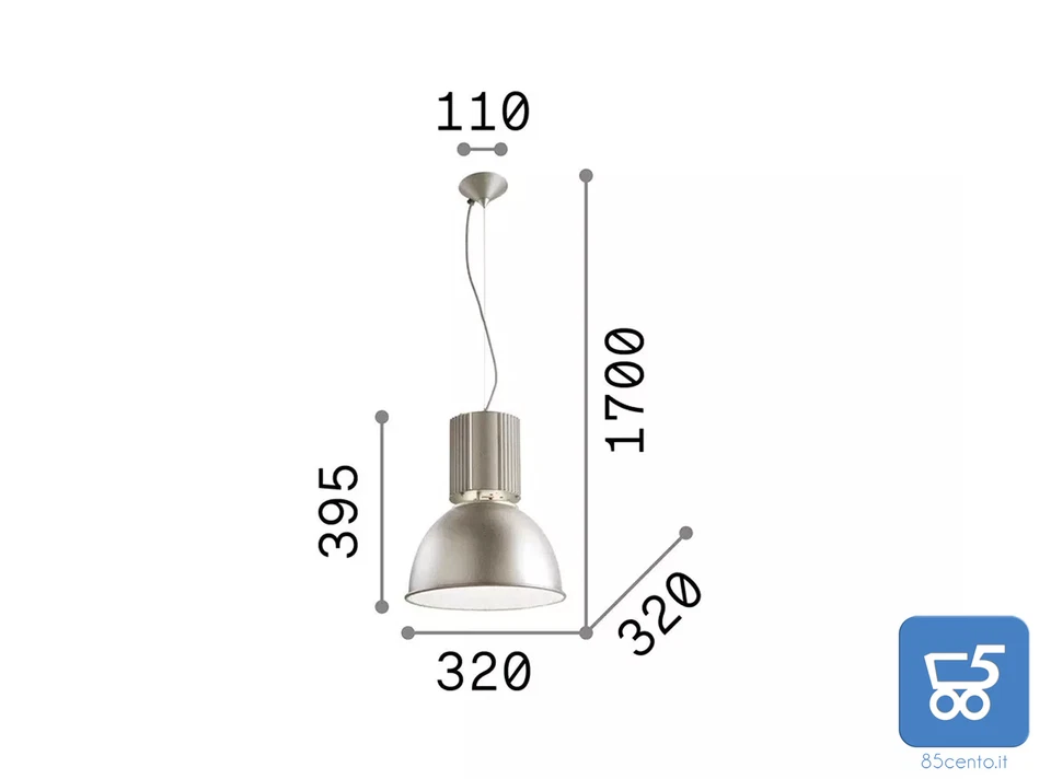 IDEAL LUX HANGAR Lampadario Anodizzato Alluminio 60W E27 32cm a Sospensione - Immagine 3 di 4