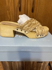Warm Waters Natural Raffia Wooden Platform Slide Sandals
