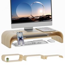 Solid Wood Dual Monitor Stand Riser 2 Tier, 24.1 Inch Desktop Organizer with ...