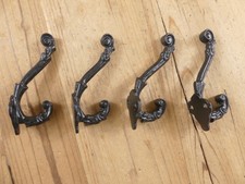 4 BLACK COAT HOOKS IRON ANTIQUE LOOK HAT HOOK SMALL BATHROOM HARDWARE KEY SMALL