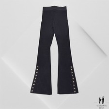 Nicholas Womens Flared Kari Double Rings Rib Knit Pants S - M Black Button Ankle