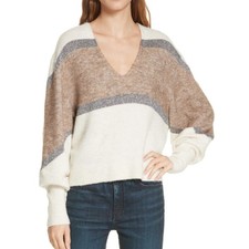 VERONICA BEARD Miley Metallic Colorblock Pullover Sweater Sz S Ivory