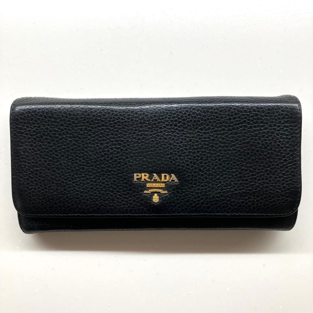 PRADA Saffiano Leather Long Bifold Wallet Purse Black Nero 7.3x3.5" Authentic