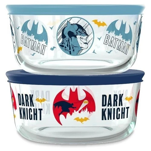 Set of 2 Brand New PYREX Batman 4-cup Decorated Food Storage Containers + Lids