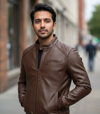 Custom Men's Brown Leather Racer Jacket | Made-to-Order | Custom Size & Style