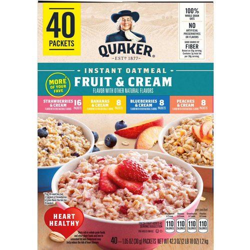 Quaker Instant Oatmeal Fruit & Cream Variety Pack (40 Packs x 30g)