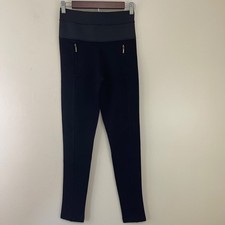 Zara Basic Leggings Medium Black High Waist Pleated Zip Pockets Pull On Career