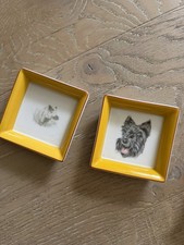 Hermes Mini Change Tray Porcelain Ashtray Scottish Terrier & Pig Set of 2
