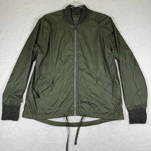 prAna Womens Olive Green Recycled Polyester Full Zip Bomber Windbreaker Jacket M