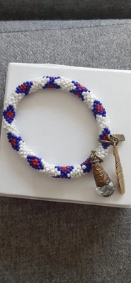JOLI BRACELET NAVAJO ARTISTE VICKI MARTIN - VM - EN PERLES ET METAL DORÉ - Photo 1/4