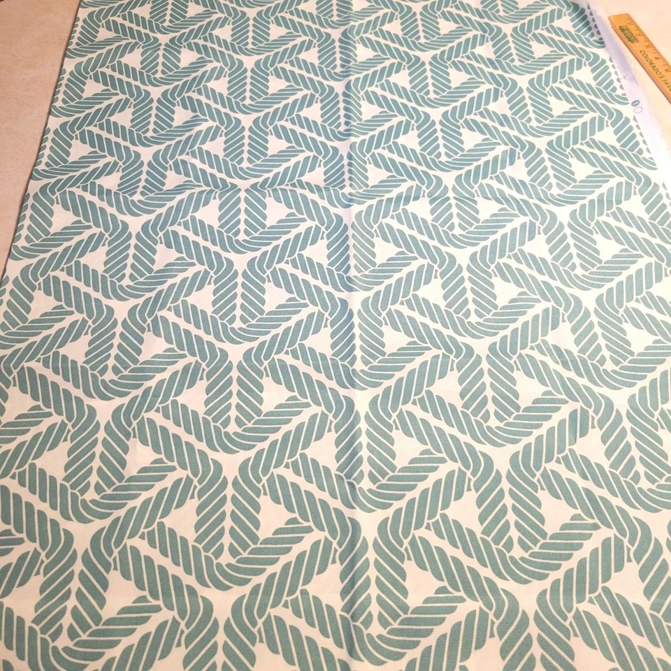 P/K Lifestyles Outdoor Screen Print Fabric Rope Design 54"x51" Cream Green - Image 3 of 4