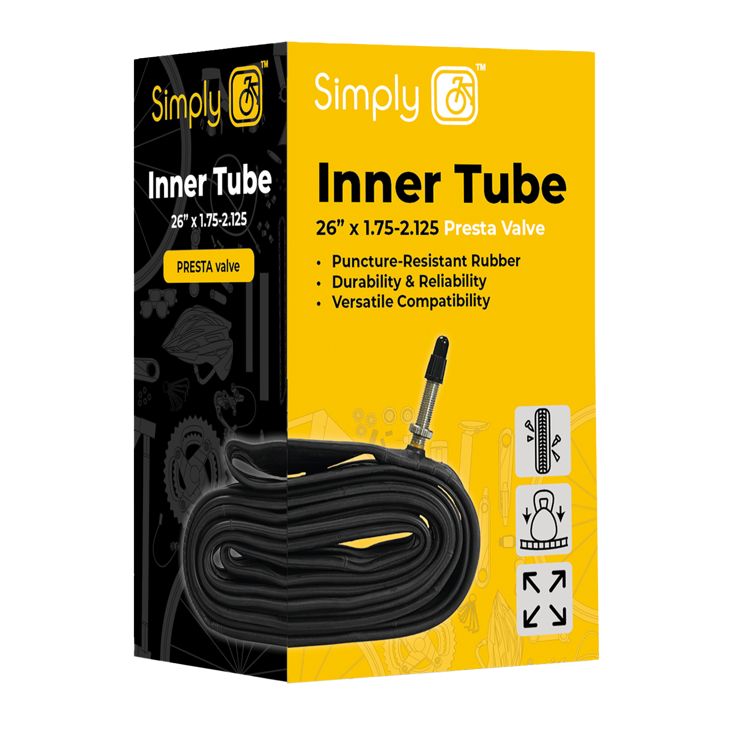 26"" x 1.75-2.125 inner tube with Presta valve 33mm valve - Simply cycling