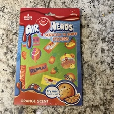 Airheads scratch and sniff stickers new in package four sheets orange scent