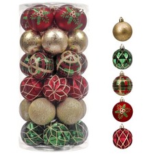 Christmas Ornaments Set, 30ct 2 Inches Red Green and Gold Shatterproof Christ...