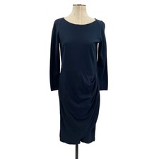 Armani Collezioni Draped Sheath Dress Classic Long Sleeve Navy Blue Size 10