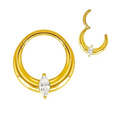 1,2mm TITAN Gold Clicker Ring Breiter Rand mit Ovalem Kristall Ohr Helix Septum