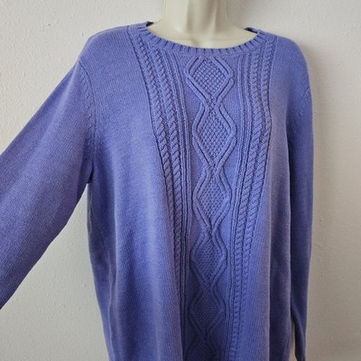 Coldwater Creek Purple Lilac Cable Knit Sweater Size L Old Money Quiet Luxury