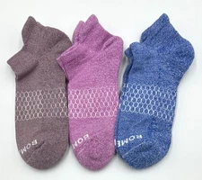3 Pairs Bombas Women's Solids Ankle Socks Cushion Size Large 3 Colors Mix