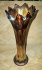 Fenton Carnival Glass Vase 10" Amethyst & Amber Thumb print