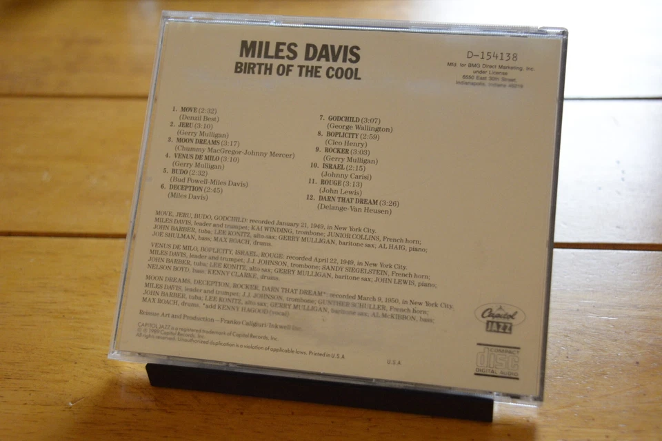 MILES DAVIS "BIRTH OF THE COOL" CD 1989 CAPITOL JAZZ NICE! [102A] - Image 2 of 4