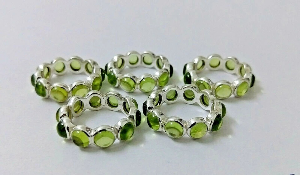 Natural Peridot Handmade Eternity Ring in 925 Sterling Silver, Gift Ring - Image 3 of 4