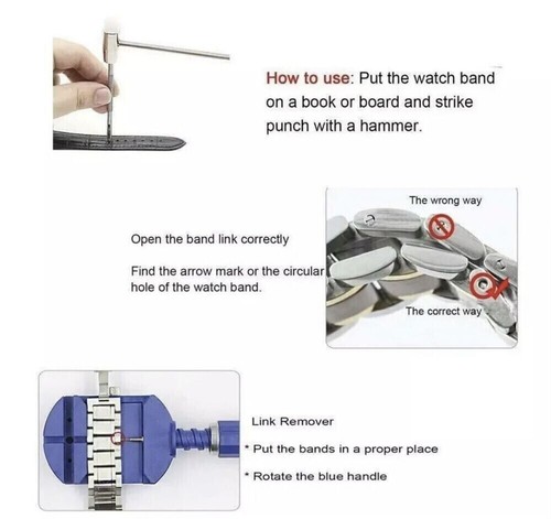 Watch Repair Tool Kit Leather Large Invicta Gold Watchband Adjustment upto 55mm - Picture 9 of 10