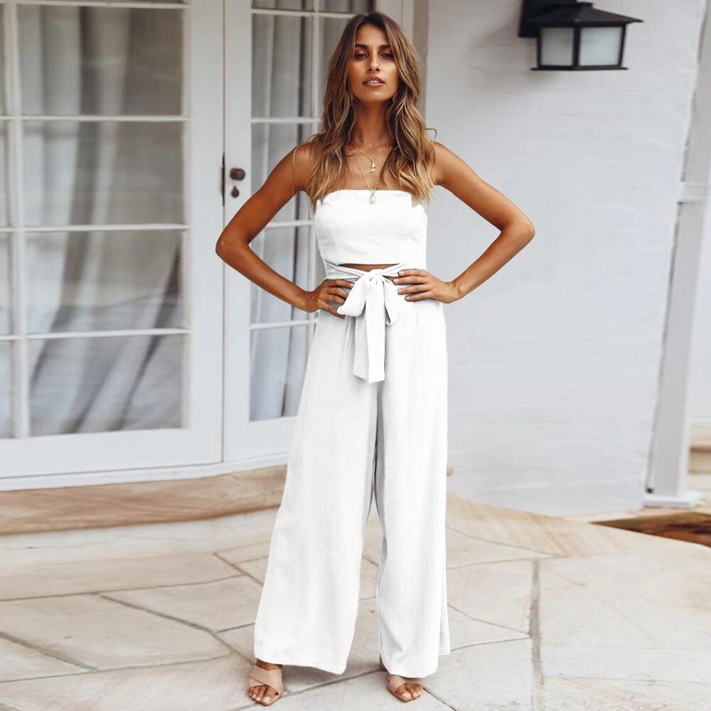 Mono Completo Mujer Mono Banda Blanco Bohoo Pantalones Embutido