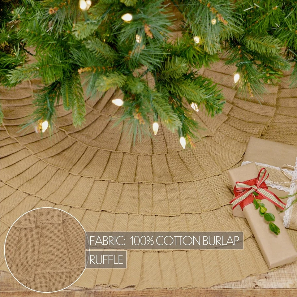 Festive Burlap Ruffled Solid Color Cotton Farmhouse Christmas Decor round 48" Di - Image 4 of 4