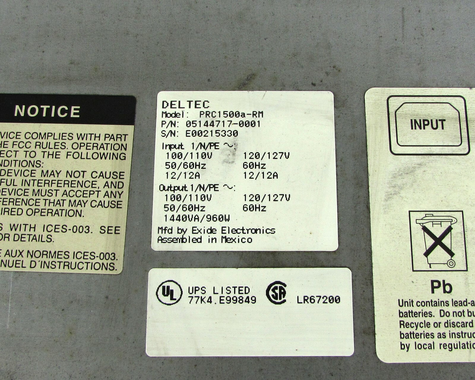 For Parts* Deltec PRC1500a-RM Power Rite Pro II Battery Power Supply ...